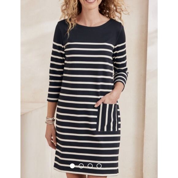 Garnet Hill Dresses & Skirts - Garnet Hill NWT Dress Sz LG Coastal Navy/White Button Back Nautical Lagenlook